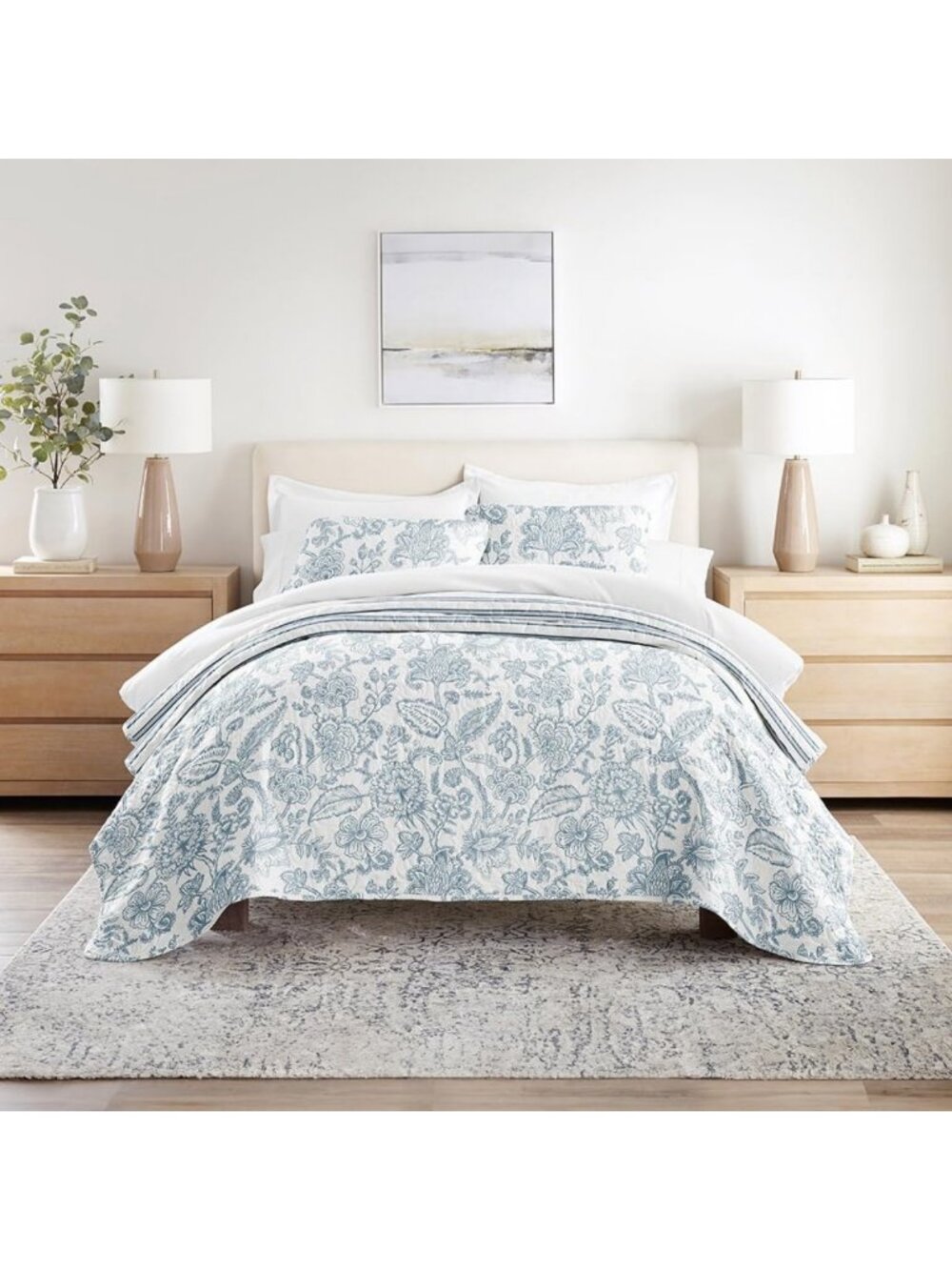 Reversible Linen Quilt Coverlet Set - Ultra Soft Microfiber Bedding, Full/Queen